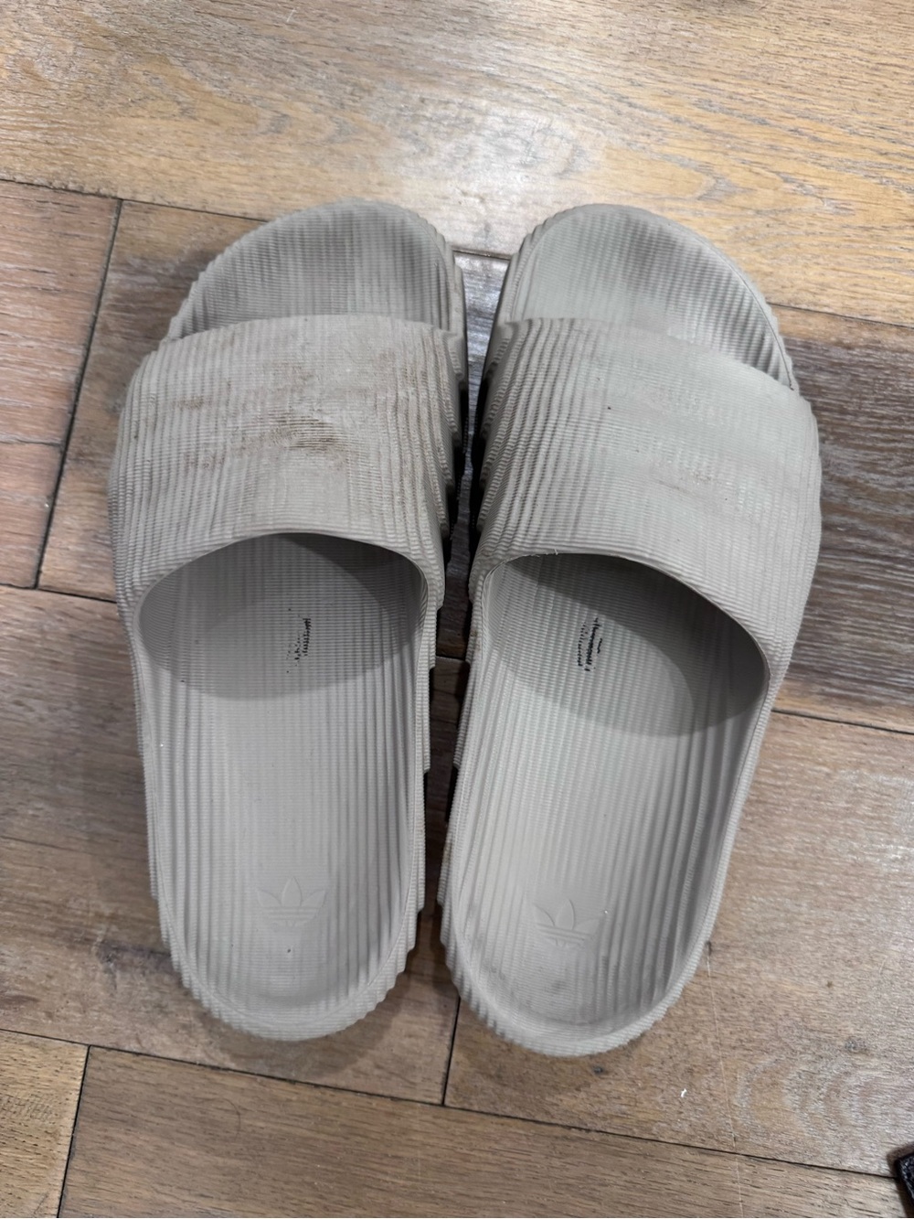 adidas Ribbed Slide Sandals in Beige